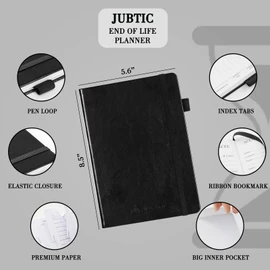 JUBTIC End of Life Planner, Estate Planning Organizer, Death Planner with Labels, Just in Case I Die Book Organizer, Will Preparation, Funeral Planning, Final Arrangements Notebook (5.6 * 8.5”)-Black