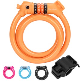 Monotre Bike Lock, 3.9 Feet 4-Digit Resettable Combination Password Anti-Theft Cable Lock, Cute Coiled Bike Lock with Mounting Bracket, Suitable for Bicycles, Electric Scooters, Ebikes (Orange-12mm)