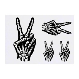 4 x 'Skeleton Hand Victory Sign' Temporary Tattoos - Water Resistant, Skin-Safe, Non-Toxic Transfers, Mixed Sizes (TO00075522)