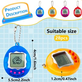 28 Pcs Virtual Pet Keychains Electronic Digital Pets Keychain Retro Handheld Game Machine Nostalgic 90s Toy for for Kids Birthday Party Gifts Goodie Bag Fillers