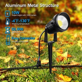 ZUCKEO Low Voltage Landscape Lights LED Landscape Lighting with Connectors, 10W 12V 24V Outdoor Spotlights Waterproof Garden Flood Pathway Yard Lights 1000LM Daywhite Light(10Pack with Connector)