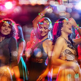 HONLYNE 24 PCS LED Flower Crowns Headbands, Light Up Flower Crowns for Women, Glow in The Dark Headband for Wedding Reception Birthday Christmas Mardi Gras Cosplay Princess Party Favors