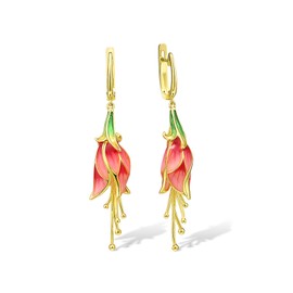 Santuzza Red Tulip Drop Earrings 925 Sterling Silver Handmade Enamel Flower Dangle Earring for Women