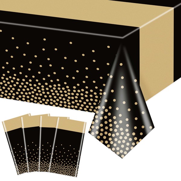 4 Pack Black and Gold Tablecloths - 86.6"x51.2" Rectangular Black