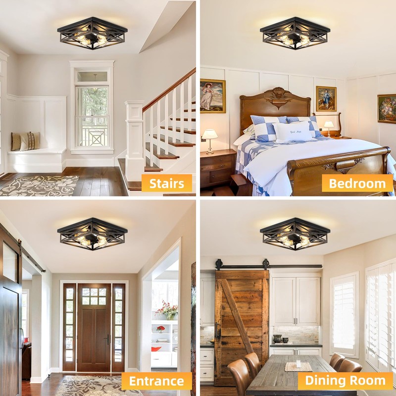 DIKAIDA 2 Pack Rustic 4-Light Kitchen, Hallway Flush Mount Light