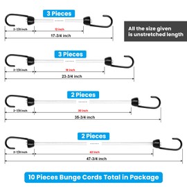 Joneaz Bungee Cords with Hooks Assorted Size White Heavy Duty, Including 12-Inch, 18-Inch, 30-Inch and 42-Inch, Nylon-Fiber and Rubber-Ribbon, UV Resistant