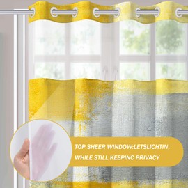 Lnond No Hooks Shower Curtain with Snap in Liner, Yellow Grey Abstract Hookless Shower Curtain for Bathroom,Machine Washable, 71" (W) X 74" (H)