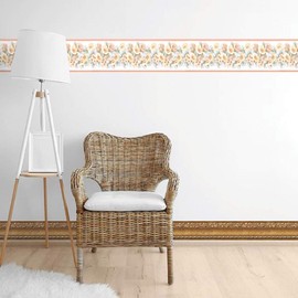Dundee Deco BD6175 Prepasted Wallpaper Border - Floral Fire Orange, Green, Yellow Flowers on Vine Wall Border Retro Design, 15 ft x 3.5 in (4.57m x 8.89cm)