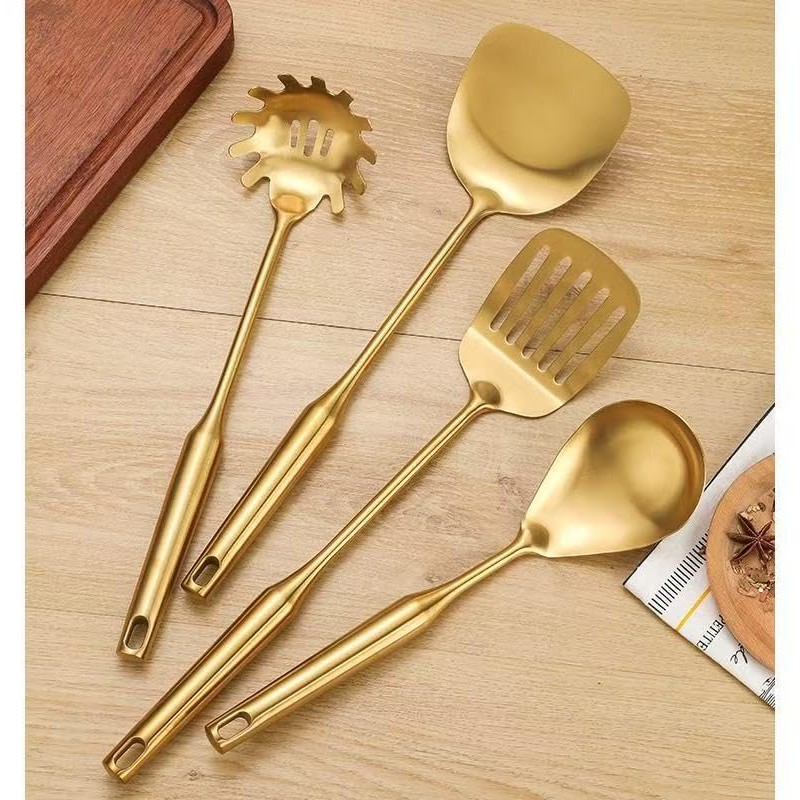 Premium 7-Piece Gold Kitchen Utensil Set with Stand, Stainless Steel