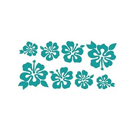 8 Hibiscus Flowers Assorted Sizes - Make Your Own Flower Lei Sticker Decal Hawaii Aqua