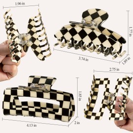 Sunolga 3PCS 80s Vintage Checkered Flower Hair Clips for Women Retro Banana Clip for Hair Claw Clips for Thick Hair Straight Wavy Curly Large Small Non-Slip Y2K Hair Claws Accessories