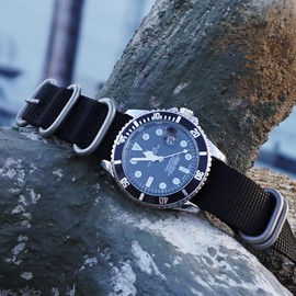 HANYTON Watch Bands - Military Ballistic Nylon Style Strap With Silver High End Heavy Buckle - Choice of Width - 18mm, 20mm, 22mm or 24mm (20mm, Black)