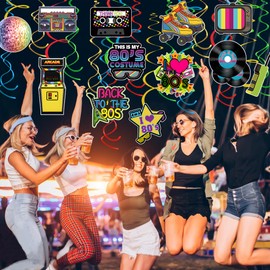 80s Party Foil Swirl Decoration 36 PCS 80's Themed Birthday Party Streamer Disco Rock Hippie Hanging Swirls Ceiling Decor for Let's Rock The Retro Music Festival Party Supplies