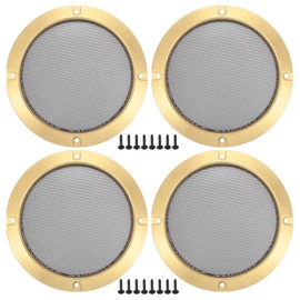 ACROPIX Universal 5" Car Speaker Grills Cover Mesh Round 5 Inch Audio Speaker Subwoofer Guard Protector Case with Screws Iron Gold Tone Black - Pack of 4