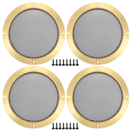 ACROPIX Universal 5" Car Speaker Grills Cover Mesh Round 5 Inch Audio Speaker Subwoofer Guard Protector Case with Screws Iron Gold Tone Black - Pack of 4