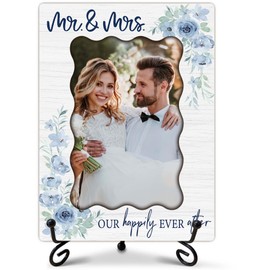SIXEIGHT Wedding Picture Frame 4x6 Mr & Mrs Wedding Frame Wedding Wooden Photo Frame with Stand Engagement Picture Frame Gifts for Newlywed, Mr And Mrs Our Happily Ever After Photo Frame-A01