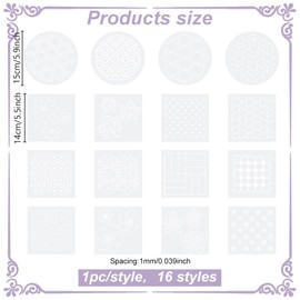 FREEBLOSS 16Pcs Sashiko Stencil Set PET Sashiko Templates Square Embroidery Pattern Stencil Geometric Sashiko Pattern Template for Hand Quilting and Embroidery 14x14cm