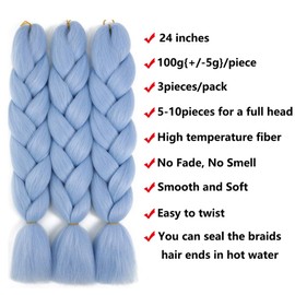 WoWCFyyds 24'' Jumbo Braiding Hair Extensions Ombre Jumbo Braids Extensions Hair 3Packs Kanekalon Hair Afro Box Braids Coloured Hair Extensions for Braiding（blue）