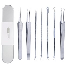 lasuroa 7-Teiliges Pickel-Ausdrücker-Set, Mitesserentferner-Werkzeug Edelstahl Komedonen-Extraktor Mitesser-Pinzette zur Reinigung von Gesicht und Nase