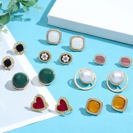 NEWITIN 12 Pairs Clip On Earrings for Women Cute Earrings Crystal Earrings Pearl Earrings Charming Fashion Earrings Non Piercing Clip on Earrings for Girls, Metal, Cubic Zirconia