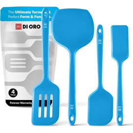 New DI ORO Silicone Turner Spatula Set - Kitchen Spatulas for Nonstick Cookware - Cooking Utensils for Flipping Eggs & Pancakes - 600°F Heat-Resistant BPA Free Turners - Dishwasher Safe (4pc, Blue)