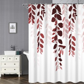 Umpoo Red Eucalyptus Leaves Shower Curtain Spring Watercolor Light Burgundy Leaves on The Top for Modern Bathroom Shower Curtain Machine Washable Durable Fabric Set with Hooks, 60x72 Inch