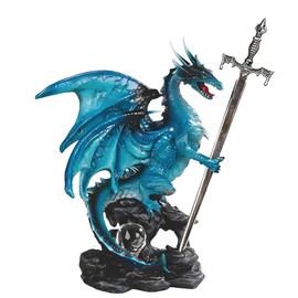 ICE ARMOR 8.75" H Blue Dragon with Sword Figurine Statue Sculpture Ornament Decoration Home/Room Decor Ideas for Housewarming, Holidays and Birthdays Great Collectible