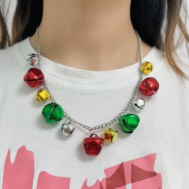Izpack Colorful Christmas Jingle Bell Tinkle Bells Choker Necklace for Women Cute Ornament Dangling Charms Adjustable Chian Necklaces Festival Holiday Party Jewelry Gifts for BFF