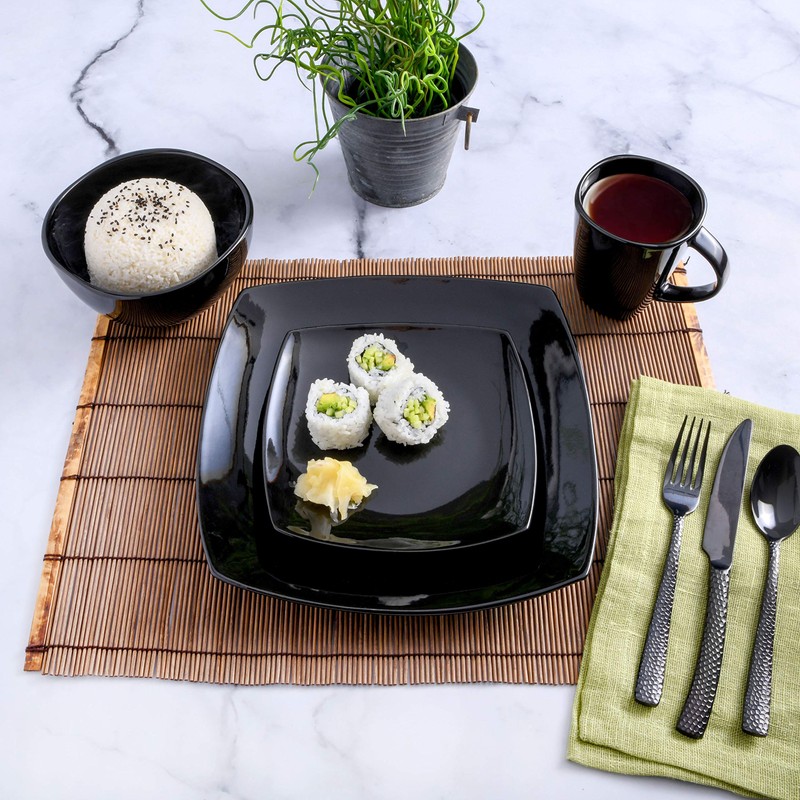 Soho Lounge Square 16-Piece Dinnerware Set - Black