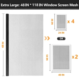 Secopad Window Screens Replacement Repair Kit, Black Screen Door Mesh Replacement Kit, Durable Fiberglass Mesh Roll with Tools for Windows Doors Patio and Porch, 48in x 118in