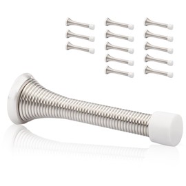 KOVOSCH 14 Pack Spring Door Stopper Brushed Satin Nickel- 3-1/4" Flexible Spring Door Stops with White Rubber Bumper Tips