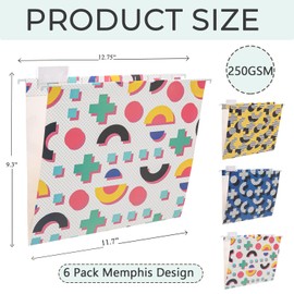 Beramon 6 Pack Hanging File Folder Letter Size Reinforced Hanging Folders with 1/5-Cut Adjustable Tabs File Folders for Filing Cabinet Organizer for Office Home, Memphis Design