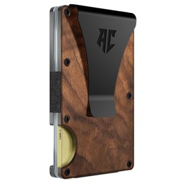 APEX CARRY Men's Minimalist Credit Card Holder - Slim Wallet for Men with RFID Blocking - Front Pocket Metal Wallet with Money Clip, Walnut, Minimalist