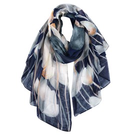 DAMILY Lightweight Scarves & Shawls for Women Cuddly Cotton Scarf with Floral Pattern Fashion Beach Towel Gifts for Women, navy