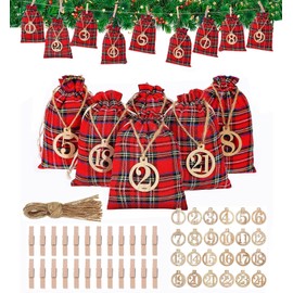 Advent Calendar for Filling [Pack of 24] Christmas Calendar 2023 Jute Bags 14 x 10 cm Large, Christmas Decoration Bags, Gift Bags, with Number Plates and 24 Clips, Pockets for Calendar Surprise