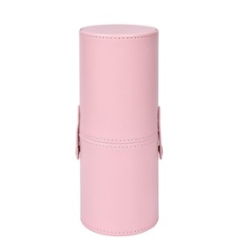 Cosmetic Brush Case Cosmetic Tool Storage Case PU Large Capacity Brush Case Travel Portable Convenient Cylindrical Shape (Pink)