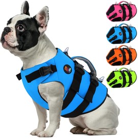 Dogcheer Dog Harness Life Jacket, High Buoyancy Neoprene Dog Life Vest for Swimming Boating, Adjustable Puppy Swim Vest Reflective Pet Float Vest for Small Medium Large Dogs - Blue, XS