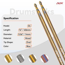 Drum Sticks for Drums, 5A Wooden Drumsticks, Consistent Weight and Pitch, Durable and Drum Stick for Jazz Drum Electronic Drums set, Drum Prastic Pad, Drumsticks for Professionals Beginners (Blue)