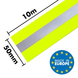 MARARDI Reflective Tape for Sewing - Reflective Tape [10 m x 50 mm] [Fluorescent Yellow] 100% Polyester - Reflective Tape High Visibility - Reflectivity ≥300
