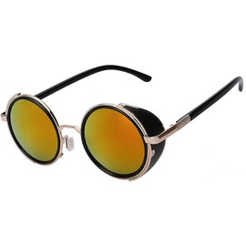 OWL Steampunk 002 Retro Gothic Vintage Hippie Colored Metal Round Circle Frame Sunglasses Red Mirror Lens