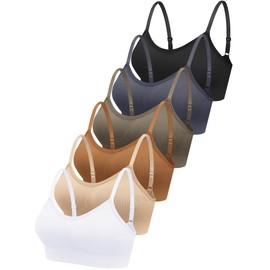 Geyoga 6 Pcs Sports Bra for Women, No Underwire Wireless Bralette Support Padded Cami Bra Seamless Camisole Tank Top(Large,Elegant Colors)