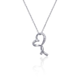 Miwahouseki 925 Silver Heart Motif Cubic Zirconia Azuki Chain Necklace, Silver, Cubic Zirconia Amethyst