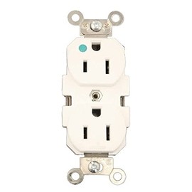 Leviton Wide Body Duplex Receptacle, Straight Blade, Hospital Grade, Self Grounding, 8200-W, White