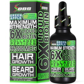 Liquid Biotin Collagen Peptides for Beard Growth and Thickening - Men's Beard and Hair Growth Supplement - Biotin Liquid Drops 96,000mcg 6X More Absorption