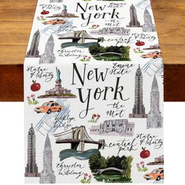 Heyfary New York Party Decorations NYC Cityscape Table Runner American Travel Theme Party Decor USA Home Kitchen Dining Room Table Decor
