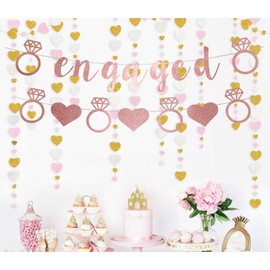 zxyxka Engagement Party Decorations, Rose Gold Engaged Banner, Bachelorette Party Favors, Glitter Diamond Bride Sign for Bridal Shower Hen Party Supplies Backdrop Decor