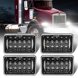 SPL Upgraded 60W 4x6 Inch LED Headlights with DRL for H4651 H4652 H4656 H4666 H6545 Freightliner Kenworth Peterbilt International Volvo Sterling Western Star Mack(Black 4Pcs)