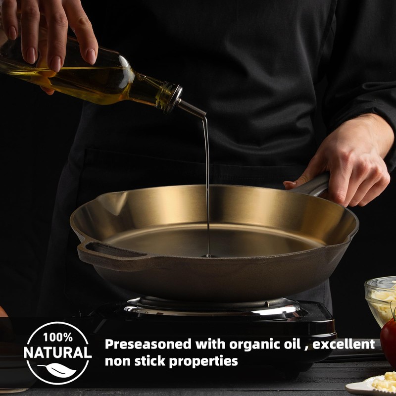 iLiving Seasoned Modern Heirloom Mirror Polished Cast Iron Skillet Pan