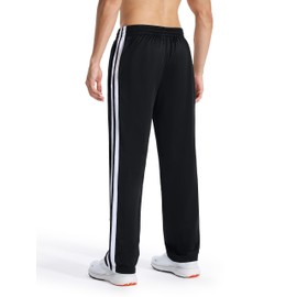 Tallemon Men's 34" Long Inseam Track Pants Warm-up Sweatpants Open Hem Tracksuit Bottoms for Lounge Travel, Black/White, M