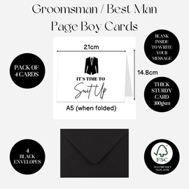 Groomsman Best Man Page Boy Proposal Wedding Cards Pack 4 With Black Envelopes A5 When Folded